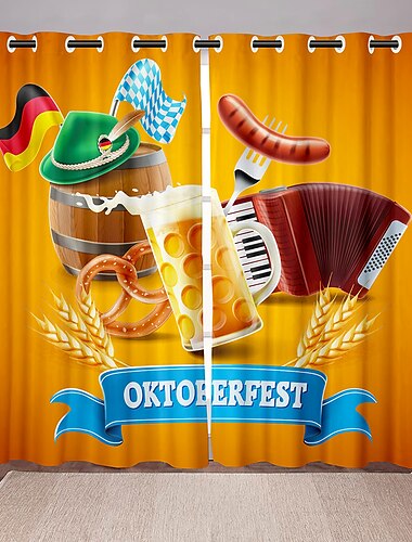  2 Paneele Set Verdunkelungsvorhänge Oktoberfest Design wärmeisolierte Vorhänge für Schlafzimmer Wohnzimmer moderne Ösen Fenstervorhänge Vorhangvorhänge