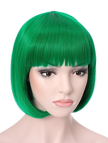  10 kort rakt hår klaff cosplay kostym bob peruk halloween peruk st.patrick's day peruker