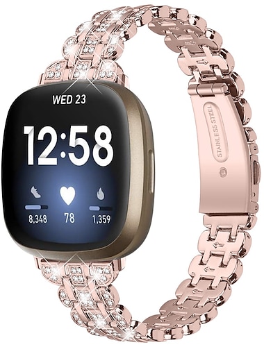  Correa de Smartwatch Compatible con Fitbit Versa 4 Sense 2 Versa 3 Sense Acero Inoxidable Aleación Diamantes Sintéticos Reloj inteligente Correa Diamante brillante Cierre Metálico Ajustable Pulsera