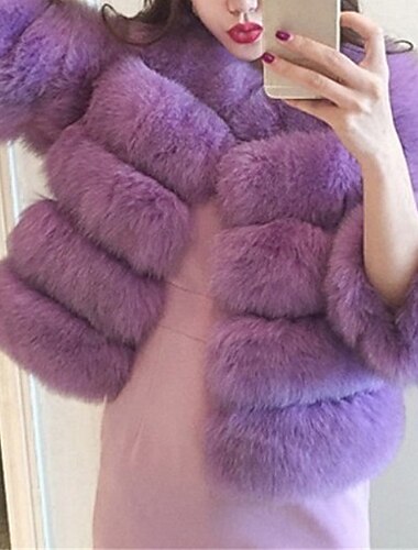  Damen Mantel aus Kunstpelz Aktiv Elegant Komfortabel Streetstyle Kunstpelzbesatz Outdoor Freizeitskleidung Urlaub Ausgehen Kunstpelz Kurz Mantel Winter Herbst Purpur Rosa Fuchsie Öffnung vorne ohne