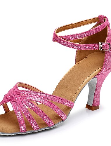  Zwarte glitter latin dansschoenen voor dames – open ballroomhakken met bandjes, enkelbandje en comfortabele suède zool, perfect voor salsa-, latin- en tangodansen