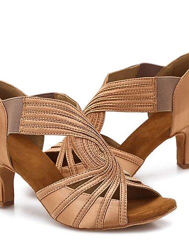  dames bruine strappy latin dansschoenen – peep-toe hoge hak ballroom sandalen met elastische bandjes voor salsa, tango en performance