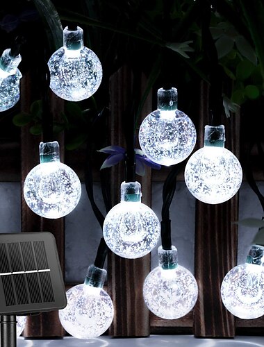  Elegante Solar-LED-Lichterkette für Hochzeitsfeiern und Empfänge – 5–30 m Kristallkugel, 8 Modi, wasserdichte Solar-Terrassenbeleuchtung für Garten, Hof, Veranda-Dekor, Warmweiß, Blau, Weiß, RGB