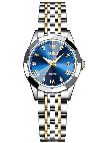  ساعة أوليفس هدية عيد الأم للنساء ساعة كوارتز بتصميم ماسي ساعة يد مضيئة بتقويم التاريخ مقاومة للماء من الفولاذ المقاوم للصدأ