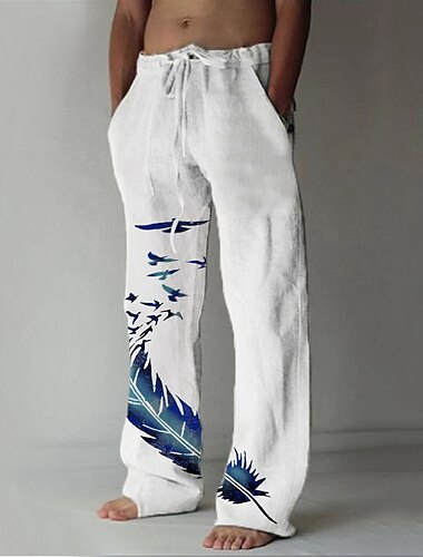  Voor heren Broek Zomerbroek Strandbroeken Zak Trekkoord Elastische taille Veer Ademend Lichtgewicht Volledige lengte Casual Dagelijks Casual Broek Wit Marineblauw Micro-elastisch