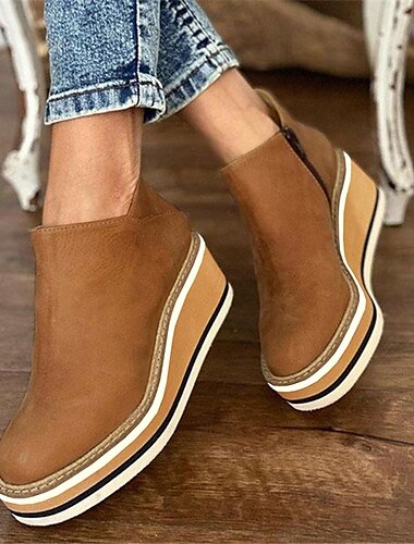  Damen Stiefel Plateaustiefel Übergrössen Outdoor Täglich Stiefeletten Stiefeletten Herbst Plattform Keilabsatz Runde Zehe Vintage Brautkleider schlicht Minimalismus Wanderschuhe PU Reißverschluss