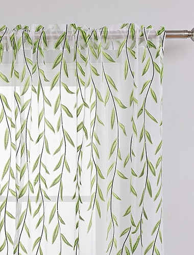  blad gennemsigtig gardinstang lomme grønne vinduesgardiner bondehus til stue soveværelse,voile gardin udendørs vintage fransk gardin 1 panel