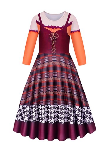  Hokuspokus Hexe Kleid Cosplay Kostüm Cosplay Musterkleid Film Cosplay for Mädchen Kinder Kindertag Maskerade