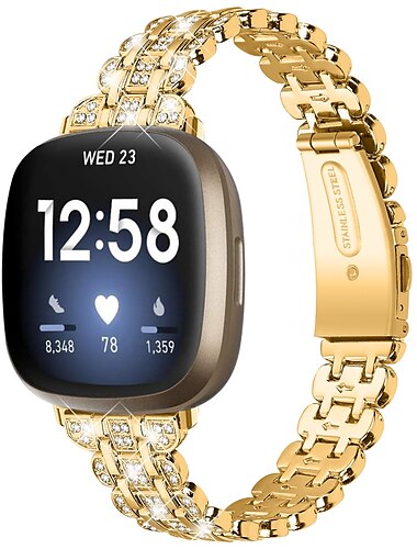  Smartwatch-Band Kompatibel mit Fitbit Versa 4 Sense 2 Versa 3 Sense Edelstahl Legierung Strass Smartwatch Gurt Bling-Diamant Metallverschluss Verstellbar Schmuck Armband Ersatz Armband