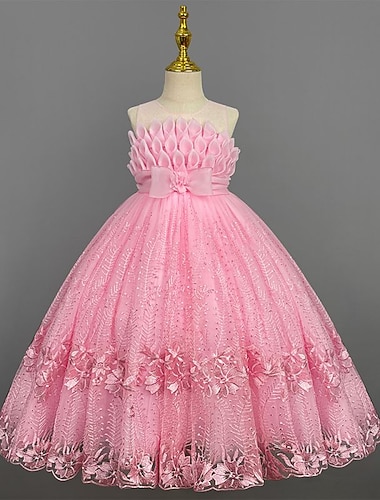  Bambino Da ragazza Abito da damigella Vestito Tinta unita Senza maniche Prestazioni Matrimonio Feste Da principessa Dolce Cotone Maxi Abito da principessa rosa Abito linea A Abito da ragazza di fiori