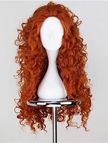  peruki merida niebieski ptak długie kręcone pomarańczowe odważna księżniczka cosplay rude włosy syntetyczne głębokie fale peruki dla dziewczynek impreza pokaz żaroodporne włókna karnawałowe peruki
