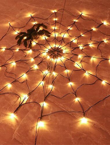  Halloween-Spinnennetz-Lichter, Durchmesser 80, LED mit schwarzer Spinne, wasserdichte Netzlichter, Fernbedienung, 8 Modi, Spinnennetz-Halloween-Dekorationen für Haus, Garten, drinnen und draußen,