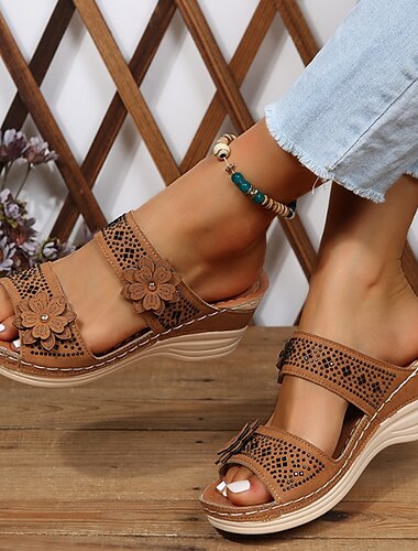  Damensandalen mit Blumenverzierung und bequemer Fußgewölbeunterstützung – perfekt für lässige Sommerausflüge
