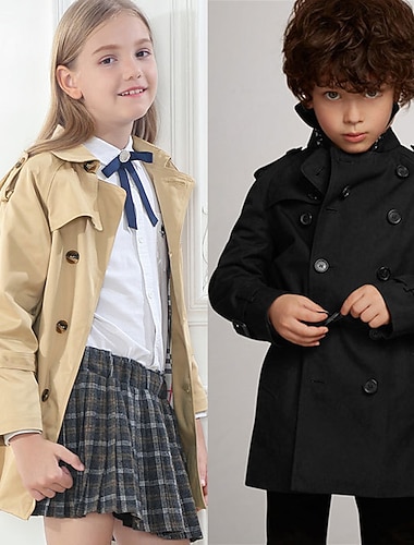  Děti Unisex Tenčkoty Kabát Dlouhý rukáv Černá Khaki Bez vzoru Kapsy Podzim Zima Aktivní Formální 2-12 let