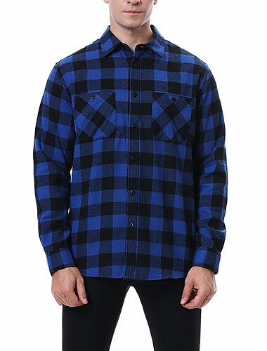 Herren Hemd Flanellhemd Hemdjacke Overshirt Karomuster Straße Täglich Schwarz Weiß Gelb Rote Langarm Umlegekragen Frühling & Herbst Bekleidung Button-Down
