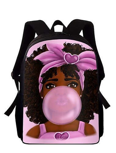  Sac à dos de dessin animé pour fille noire avec motif bubblegum – sac d'école léger et élégant pour filles ou cadeau pour les préadolescentes