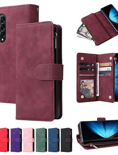  телефон Кейс для Назначение SSamsung Galaxy Z-сгиб 6 Z Fold 5 Z Fold 4 Кошелек для карт Молния Слоты для держателей карт Магнитный флип Однотонный Кожа PU