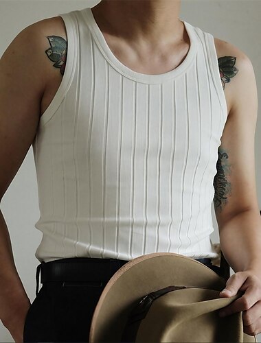  Férfi Atléta Mellény felső Ujjatlan póló Bordás kötött póló Wifebeater ing Tömör szín Terített nyak Utca Napi Ujjatlan Ruházat Divat Alkalmi Kényelmes