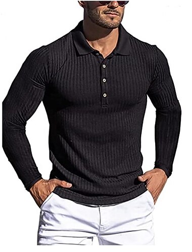  Miesten Poolopaita Neulo poolo Kausaliteetti Bile Pikeepaita Classic Pitkähihainen Urheiluasut Vapaa-aika Yhtenäinen väri Raidoitettu Napin edessä Yksinkertainen Syystalvi Ohut Musta Valkoinen Viini