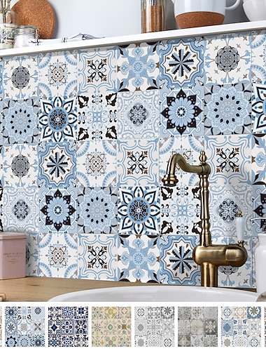  24pcs Creative Kitchen Bathroom Living Room Self-adhesive Wall Stickers Waterproof Fashion Blue Tile Stickers