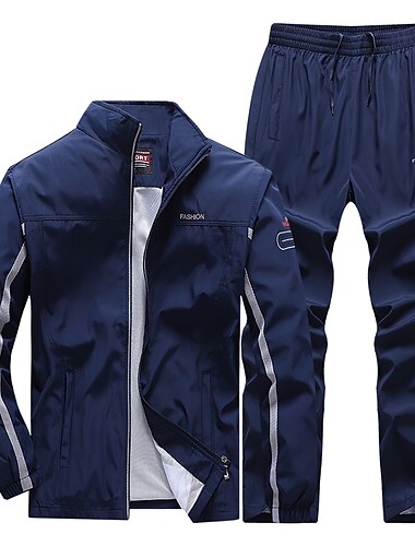  Hombre Tracksuit Sudadera Ropa Deportiva Primavera Manga Larga Escote Chino Mantiene abrigado Impermeable Resistente al Viento Aptitud física Corriendo Ropa de deporte Ropa de Deporte Color sólido