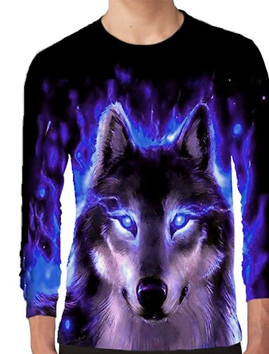  男の子 3D 動物 オオカミ Tシャツ 長袖 3Dプリント 春 秋 活発的 スポーツ ファッション 子供 3〜12年 アウトドア 日常 レギュラー