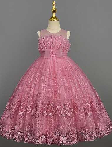  Bambino Da ragazza Abito da damigella Vestito Tinta unita Senza maniche Prestazioni Matrimonio Feste Da principessa Dolce Cotone Maxi Abito da principessa rosa Abito linea A Abito da ragazza di fiori