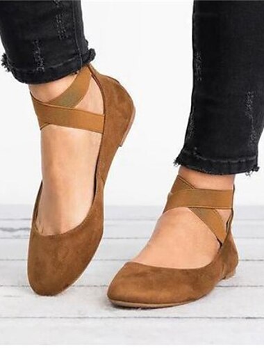  Beige ballerina's van imitatiesuède voor dames met gekruiste elastische bandjes en rits aan de achterkant, comfortabele casual schoenen voor werk, reizen en dagelijkse outfits