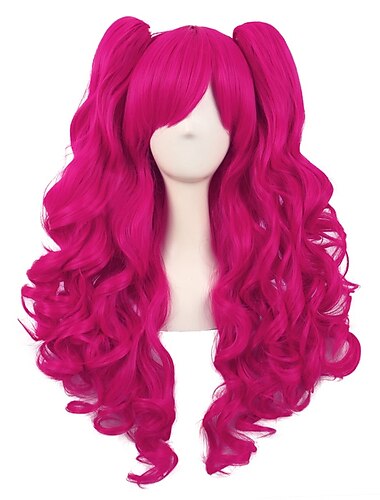  28 pulgadas/70 cm lolita largo rizado 2 colas de caballo clip en peluca cosplay
