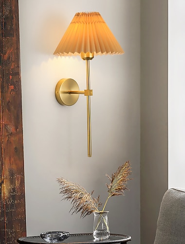  lightinthebox apliques de pared 1 pieza pantalla de tela blanca lámpara de pared dorada soporte de columna iluminación de pared tocador de baño lámpara cableada aplicable a sala de estar dormitorio