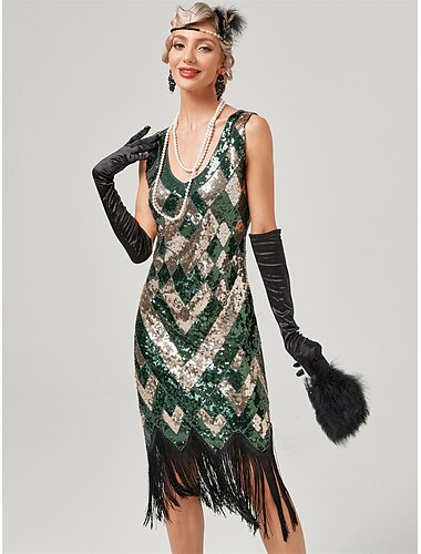  Goldene Zwanziger 1920er Cocktailkleid Flapper Kleid Kleid Maskerade Der große Gatsby Charleston Hochzeitsgast Pailletten Quastenfransen Normal Damen Halloween Karneval Maskerade Karneval Hochzeit