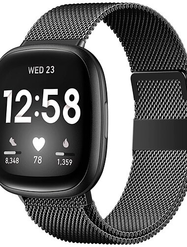  Smartwatch-Band Kompatibel mit Fitbit Versa 4 Sense 2 Versa 3 Sense Edelstahl Smartwatch Gurt Atmungsaktiv Stoßresistent Milanaise Armband Ersatz Armband