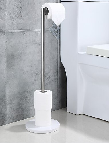  vrijstaande toiletrolhouder standaard met marmeren voet, 304 roestvrij staal roestvrije tissuerolhouder vloerstandaard opslag voor badkamer (chroom)