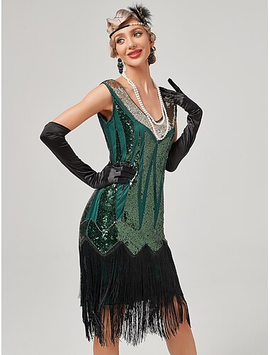  Rugido 20s 1920s Vestido Cóctel Vestido Flapper Vestidos Baile de Máscaras El gran Gatsby charlestón Invitado a la boda Lentejuelas Borlas Normal Mujer Víspera de Todos los Santos Carnaval Mascarada