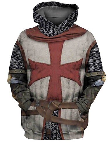 Hombre Caballeros templarios Estampados Sudadera Sudaderas Sudadera Con Capucha Manga Larga Sudadera con capucha Con Capucha Ropa de calle Impresión 3D Diario Deportes Marrón Estampado Primavera
