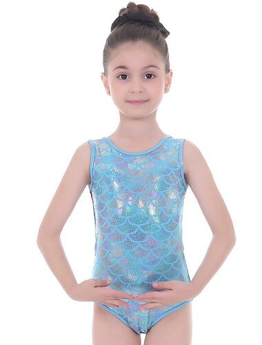  子供用ダンスウェア バレエ レオタード / 着ぐるみ 捺染 スプライシング 女の子 訓練 性能 ノースリーブ ハイウエスト ポリエステル
