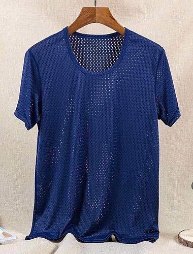  Men's T Shirt Moisture Wicking Shirts Short Sleeve Crew Neck Summer Plain Fashion Casual Breathable Mesh Street Holiday Beach Black White Navy Blue Top Tee for Men