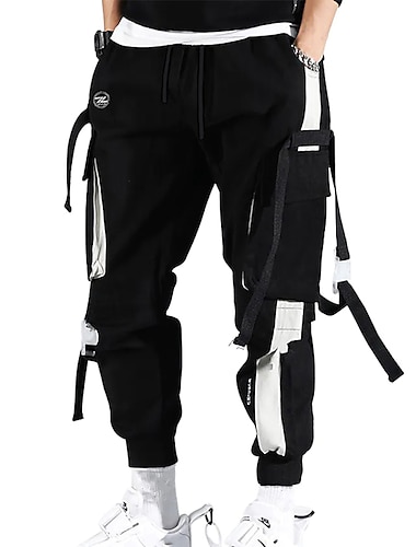  Herr Militärbyxor Cargo byxor Joggare Långbyxor Techwear Snörning Elastisk midja Flera fickor Färgblock Bokstav Broderi Ledigt Dagligen Streetwear Hiphop Svart