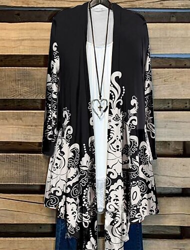  Damen Übergröße Jacke Pailletten Bedruckt Blumen Batik Farbverläufe Festtage Verabredung Langarm Öffnung vorne Standard Winter Herbst Grün Schwarz Purpur L XL XXL 3XL