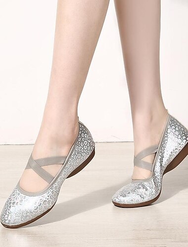  Pentru femei Pantofi de Balet Sală Dans Pantofi Moderni Profesional În aer liber Vals Pantofi Spumante Petrecere Dans contemporan Toc Drept Bandă elastică Argintiu Auriu Rosu