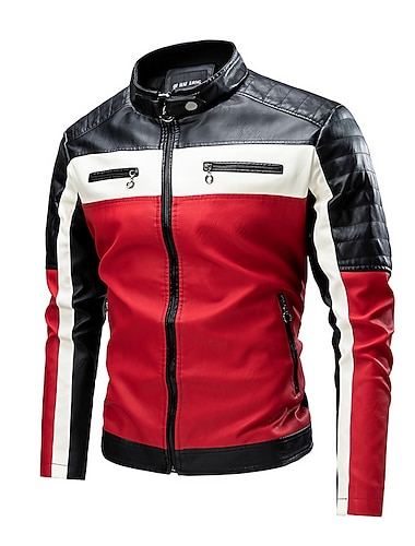  Homme Veste en Similicuir Veste de transition Veste moto Blouson de Moto Quotidien Moto Chaleur Thermique Pluie Etanche Fermeture intégrale Automne Couleur Mélangée Simple Chic & Moderne Col montant