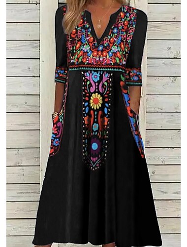  Női hétköznapi ruha Etnikai ruha Váltó ruha Midi ruha Fekete Féhosszú Virágos Zseb Ősz Tavasz Nyár V-alakú Szüret Születésnap Napi Randi 2023 S M L XL XXL 3XL
