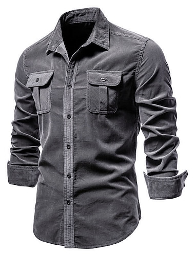  Herren Freizeithemd Hemdjacke Overshirt Einfarbig Outdoor Straße Rote Marineblau Blau Braun Langarm Umlegekragen Sommer Frühling Bekleidung Button-Down