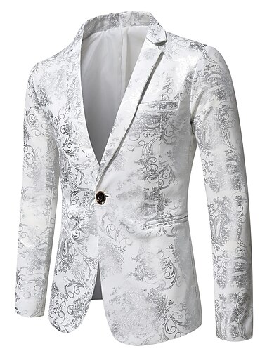  Bărbați Blazer Petrecere / Seară Ținută de afaceri Festival Antichizat Elegant și luxos Primăvară Toamnă Poliester Floral Tipar Stil modern Strălucitor Un singur rând, un nasture Blazer Negru Alb