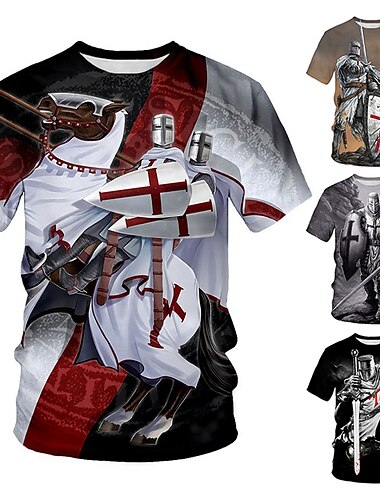  Der letzte Templer Kreuzritter Tempelritter Kreuzritter T-Shirt-Ärmel Zeichentrick Manga Anime 3D Grafik Für Paar Herren Damen Erwachsene 3D-Druck