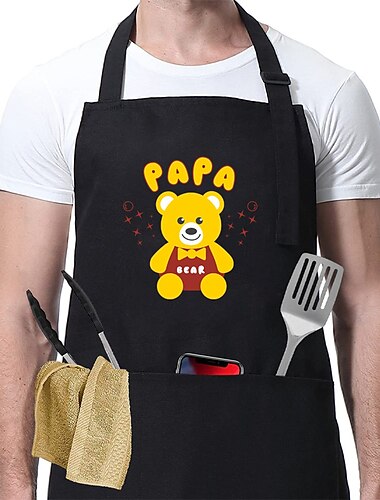  Schwarze Grillschürze für Damen und Herren, Küchen-Kochschürze, personalisierte Gartenschürze, Grillmeister, verstellbar mit Tasche, wasserdicht, ölbeständig