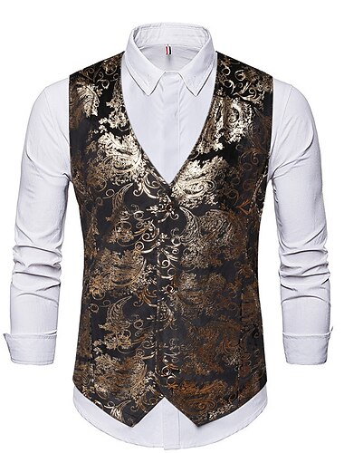  Pánské Kamizelka Vesta Svatební Párty Bar stylové Pohodlné Léto Jaro Kapsy Polyester Prodyšné Květinový Jednořadé Do V Běžný Stříbrná Černá Tmavě námořnická Zlatá Vesta
