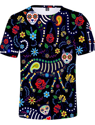  砂糖の頭蓋骨 メキシコ人 Ｔシャツ(21) アニメ系 カトゥーン アニメ 3D メキシコ独立記念日 恐怖の一夜 用途 カップル用 男性用 女性用 成人 3Dプリント