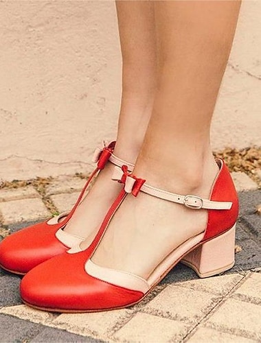  Pentru femei Sandale Mărime Plus Size Petrecere Zilnic Blocați călcâiul Vârf rotund Elegant Dulce PU piele Buclă Negru Roșu-aprins