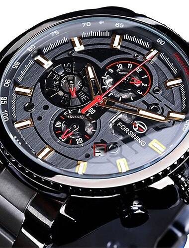  Forsining Herren Mechanische Uhr Top Marke Luxus Militär Sport Armbanduhr Drei Ziffernblätter Kalender Leuchtende Automatische Selbstaufziehende Wasserdichte Mechanische Edelstahl Uhr Männliche Uhr
